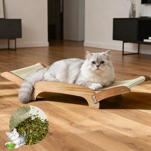 Giunn Extra-Larger 3-in-1 Sisal Cat Scratcher Bed, 26 Inch Scratch Pad for Large Cats, Natural Sisal with Sturdy Solid Wood Frame, Durable Cat Scratching Post for Cats Lounger & Sleep & Scratch