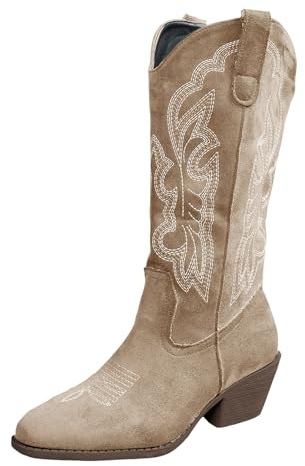 Xbemkste cowboy stövlar dam ankelstövlar med klack vintage broderi västerländska stövlar eleganta medelhöga stövlar damer halvstövlar bekväma slip-stövlar övergångsstövlar