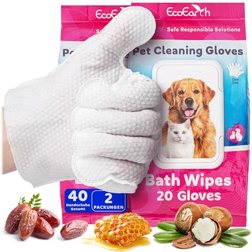 Premium Pet Cleaning Gloves for Dogs & Cats - 1 Bag of 20 Pcs - Disposable Glove Wipes for Bathing, Deodorizing & Grooming - Dog Bath Mitts for Paws, Fur, Face & Butt - Hypoallergenic + Lick Safe