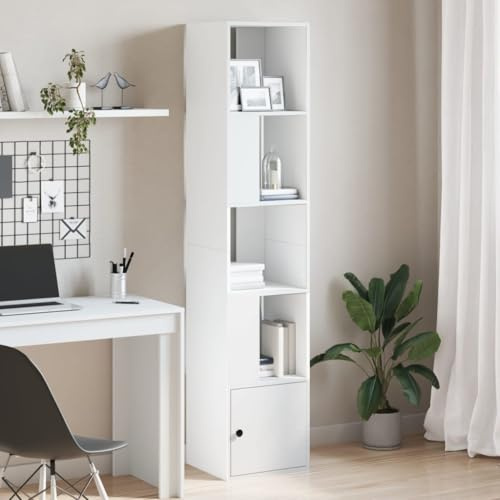 ULUYYUC Bibliothèque Blanche 40x36x189 cm, Bois d'ingénierie, 4 étagères Ouvertes, Rangement Livres/décor 80 kg, Fixation Murale, Salon Bureau Chambre