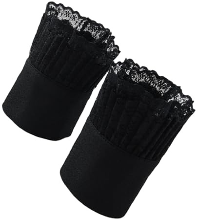 Ciieeo Puños de Encaje Negros para Muñeca, Mangas Falsas Dobles de Tul Plisado, 1 Par Desmontable para Disfraces, Bodas y Accesorios de Moda Femenina