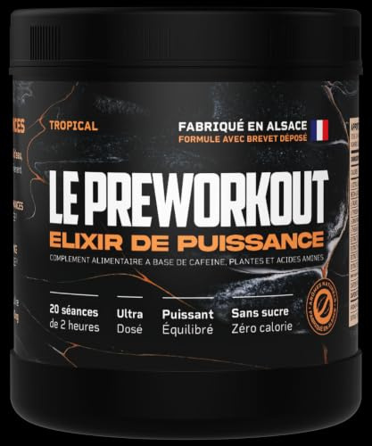 LE PREWORKOUT - Elixir de Puissance | Fabriqué en Alsace | 2h d'Énergie Intense Sans Crash | Booster Pré-Entraînement Force, Endurance, Focus | Citrulline 8g | Rhodiola & Ashwagandha | Tropical