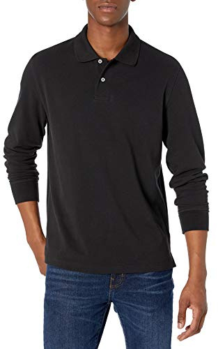Amazon Essentials Men's Long-Sleeve Pique Polo Shirt, Black, X-Large