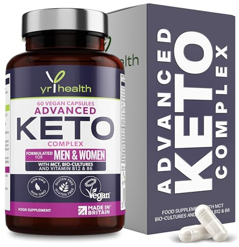 Keto Pills Max Strength Complex with MCT Oil & Green Tea & Vitamins | 60 Vegan Capsules contain probiotics for gut health and ketogenic support