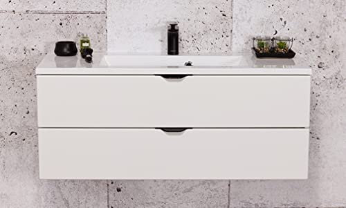 Quentis Badmöbelset Victor, Breite 100 cm, Waschtisch inkl. Waschtischunterbau weiß matt, 2 Schubladen, Softeinzug, Waschtischunterbau montiert
