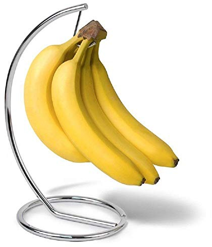 Banana Tree Holder, Stainless Steel Banana Tree Stand Grape Hanger Rack Fruit Displaying Storage Hook Kitchen Organizer Living Room Desktop Ornament (Silvery)