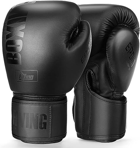 Guantes de boxeo para hombre y mujer, guantes de entrenamiento de boxeo, adecuados para boxeo, kickboxing, artes marciales mixtas, tailandés, MMA, entrenamiento de combate (negro, 16 oz)