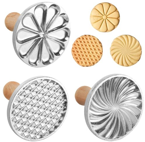 3Pcs Cookie Stamp, Cookie Cutter Stamp, Christmas Personalized Cookie Press Mold 3Inch Cookie Cutter Press Stamp Cookie Press Cutter Mold with Wooden Handle Cookie Decorating Supplies for DIY Baking