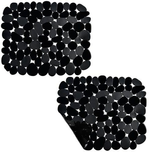 Coopay 2 Pack Kitchen Sink Mat Small Size Plastic Pebble Kitchen Mat PVC Eco-Friendly Adjustable Stainless Steel/Porcelain Dish Drying Pad Protector for Bottom of Sink, 12.2 x 10 Inches (Black)