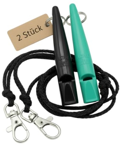 ACME Hundpipa Nr. 211,5 med pipband | I dubbelpack | 2 pipor inklusive 2 band | Perfekt för återkallelse - Högljudd och långtgående (Svart + Smaragdgrön)