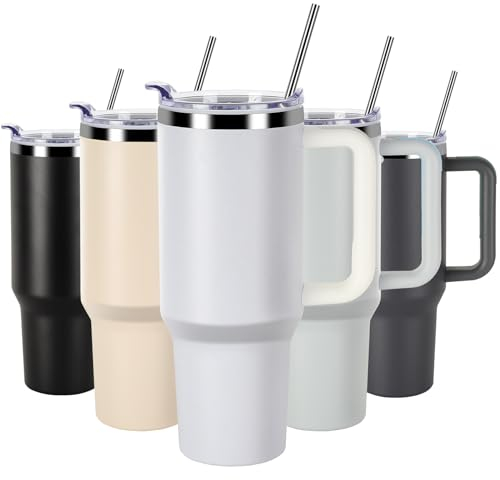 DUNSOO 40oz Thermobecher mit Strohhalm,Kaffeebecher to go Trinkbecher mit deckel und strohhalm,Doppellagiger Edelstahl-Vakuum,Tragbarer Autobecher FüR HeißE und Kalte GeträNke Thermo Cup (Weiß)