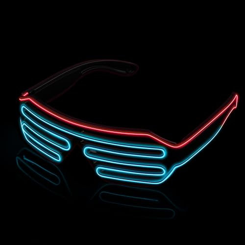 MULBEVD 1 Packung LED-Leuchtbrille, El-Wire-Rave-Shutter-Brille, Partybrille für Halloween, DJ, Konzerte, Rave, Cosplay-Partys (Rot&Eisblau)