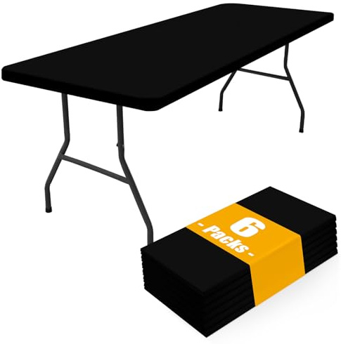 Smiry 6 Pack Rectangle Picnic Table Cloth, Waterproof Elastic Fitted Tablecloths, Washable Polyester Rectangular Patio Table Cover for Camping, Indoor and Outdoor (Black, 30x72)