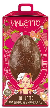 Vialetto Uovo di Cioccolato al Latte con mandorle e lampone – Uovo di Pasqua da 300 Grammi, Senza Glutine – Dalla Fantasia di Lady Vialetto