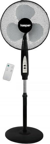 Kaspar Ventilator Standventilator mit Fernbedienung mit 3 Windgeschwindigkeiten Oszillationsfunktion Schwenkfunktion Timer 40 W 36 cm Durchmesser Höhenverstellbar Kreuzfuß Schwarz