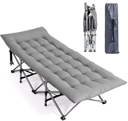 Bonnlo Folding Camping Cot with Thick Pad – Portable Camp Bed for Adults, Single Sleeping Cot with Removable Mattress, 190×71×36cm, Heavy Duty & Lightweight for Travel, Office Nap, Home, Beach (Grey)