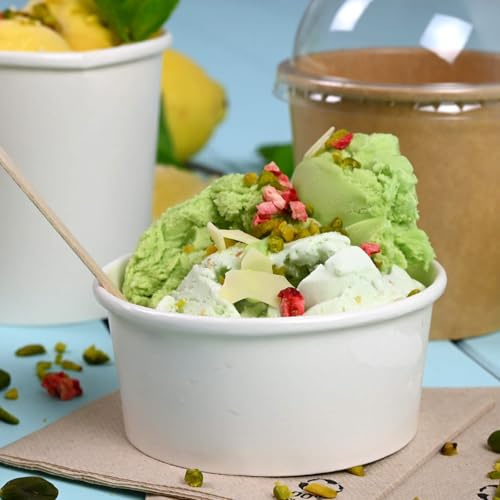 BIOZOYG Vasos de Papel para Helado 100 Piezas 100 ml Blanco - Copa de Postre Recubierto Desechable - Cuencos De Helado De Papel Gofres Vasos para Postres Helado Yogur Frutas Heladería Fiesta