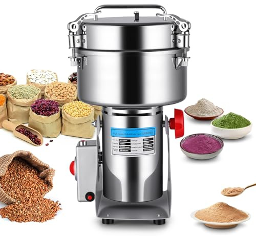 Grain Mill - 2500g High-Capacity Stainless Steel Grain Mill for Flour with 270° Swing for Easy Operation, Perfect for Kitchen and Coffee Shop to Grind Grains and Corn Efficiently