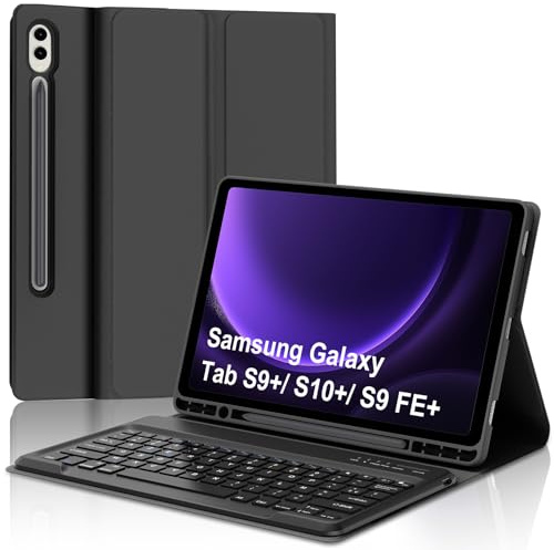 Zoo_huuie Clavier pour Samsung S9 FE Plus, Magnétique Coque Clavier Compatible avec Samsung Tab S9FE Plus/ S9 Plus/ S10 Plus 12.4 avec Porte-Plume AZERTY Français Étui Keyboard, Noir