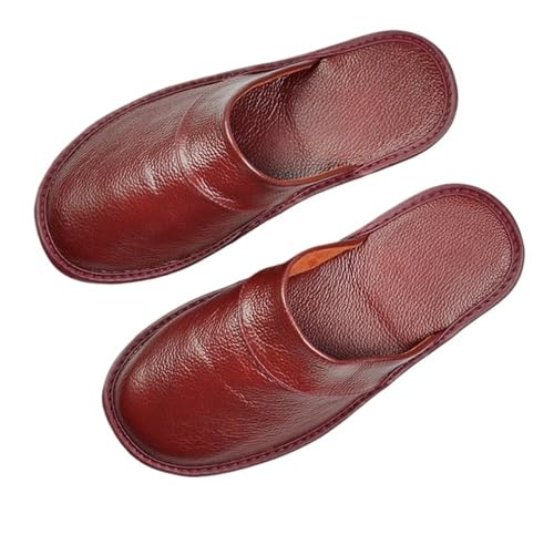 LYXYGMV Pantofole in vera pelle di mucca grandi dimensioni, for interni, primavera, autunno, uomo, donna, anziani, antiscivolo, casual, singole Per uso Domestico(529 Wine red,38-39)