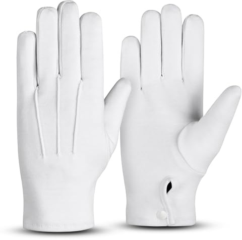 Hand Fellow Men’s Cotton Gloves – Soft, Breathable, Reusable Formal Gloves for Inspection, Costumes, Marching Band, Parade, or Dry Hands – Classic Fit with Snap Closure
