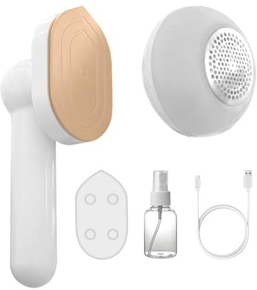 Mediawave Store - Mini Ferro da Stiro Ricaricabile e Levapelucchi 2 in 1. Stiratura Portatile Veloce: Soluzione Ideale da Viaggio (Bianco)