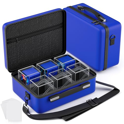 Proijeut Card Deck Box with Portable Case, 6 Pack Clear Commander Deck Box with 6 Dividers, Holds 600+ Double Sleeved Cards, Fit for MTG, YuGiOh, TCG (Blue)