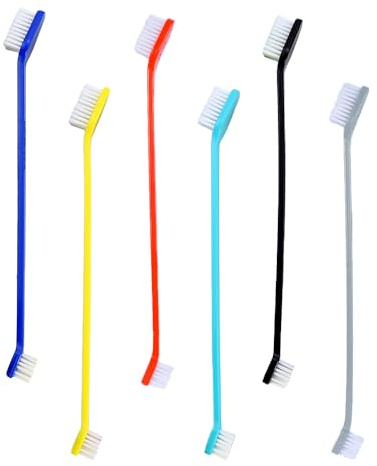 YFTRFR 6 Pièces Brosse à Dents pour Animaux, Double tête à Long Manche Soins Dentaires Nettoyage Améliore l'hygiène Buccale pour Chiens et Chat, Petits, Moyens et Grands Anima(6 Couleur)