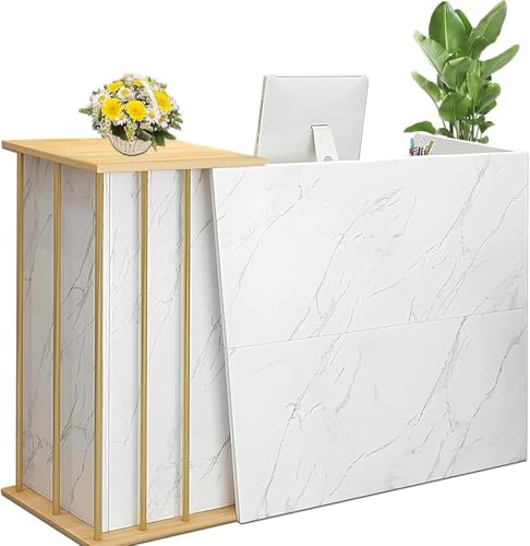 GDBTDL Mostrador de Recepción con Escritorio Integrado y Estantes Abiertos, Mostrador Moderno para Oficina, Clínica, Salón, Tienda o Área de Recepción