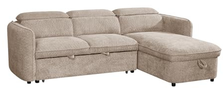 Beehive Furniture Corfu - Universal Corner Sofa Bed - Beige Upholstered Corner Couch | Setup Included | Built to Last (Universal Corner Sofa Bed)