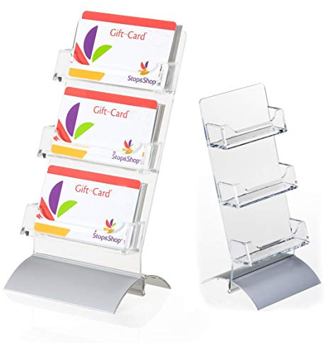 Premium Visitenkartenhalter für Tischplatte 3 Fächer, schräger Rücken – Silber