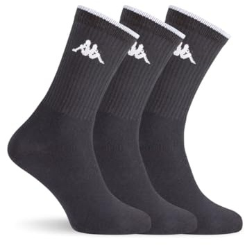 6/12 paia calze calzini KAPPA, calzini sportivi in spugna, altezza metà polpaccio ,calzini tennis,calzini trekking per uomo e donna,vari assortimenti (39-41, 6 paia NERO)