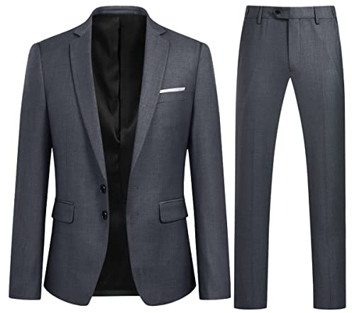 YOUTHUP Trajes para Hombre de 2 Piezas Slim Fit 2 botón Traje de Negocios Vestido de Chaqueta Pantalones Gris L