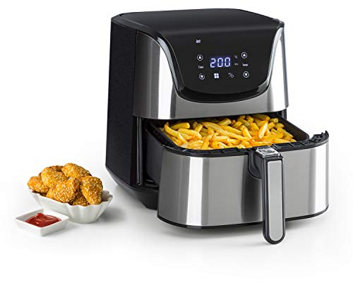 Klarstein Aero Vital deluxe - Heißluftfritteuse, Fritteuse, 1700 Watt, 5,4 Liter Volumen, LCD-Touch-Display, 8 vorinstallierte Programme, Edelstahl, Thermostat, Timer, sparsam, silber