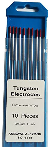 TIG Welding Tungsten Electrodes Diam.2.0mm, with 2% Thorium, WT20(Red) Thorium Tungsten Welding Rods, 2.0mm x175mm 10pcs Pack.