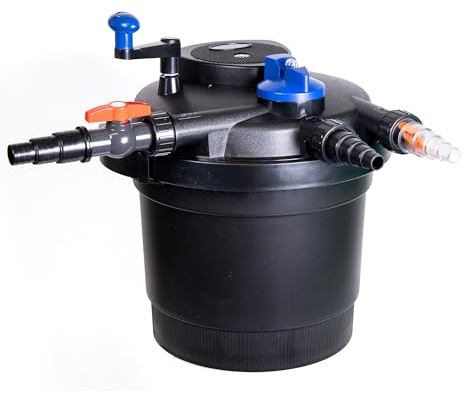 Pondlife CPF-5000 Druckteichfilter UVC 11 Watt, für Teiche bis 8000 Liter, Teichfilter mit Rückspülfunktion, 9000 L/h Fördermenge