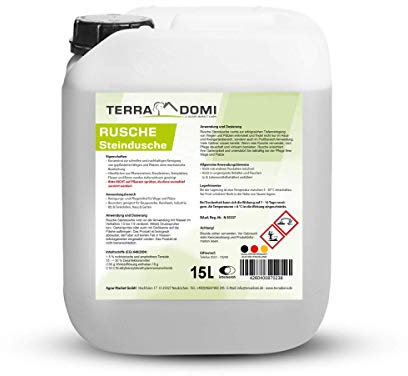 TerraDomi Rusche Steindusche, 15L Konzentrat, Steinreiniger für bis zu 6000 m², Reinigungsmittel für saubere Wege & Plätze, Wegerein, biologisch abbaubar