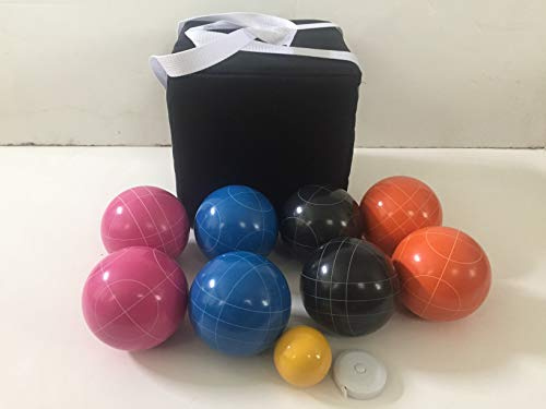 BuyBocceBalls Listing - Unique Bocce Set - 107mm with Blue, Orange, Black, Pink Balls
