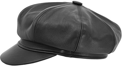 MELEGARI Gorra Newsboy Biker, piel auténtica, gorro Gatsby de 8 puntas, fabricada en Italia, unisex, verano/invierno Negro L