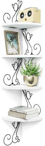 Alsonerbay Wall Mounted 4-Tier Cat Corner Shelf, White Floating Shelves | Rustic wood & metal organiser for small spaces. Unique cat lover gift for living room, bedroom, kitchen & office
