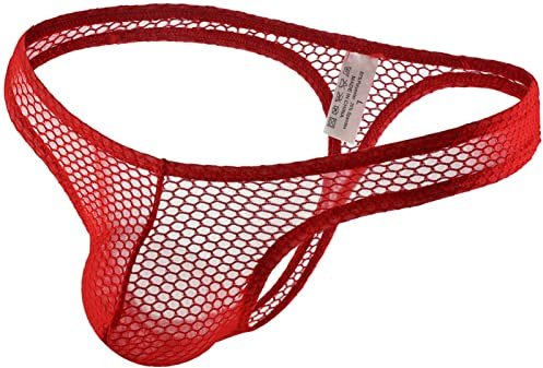 Faringoto Slip da Uomo in Rete a Taglie Forti, Biancheria Intima a Perizoma a Vita Bassa e Traspirante, Mutandine da Uomo Trasparenti, Rosso, L