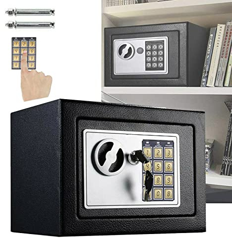 Tresor Safe Schlüsseltresor mit Schlüssel und Zahlenschloss - 31 x 20 x 20 cm, Wasserdichte Elektronik Möbeltresor für Zuhause Büro Hotel - Schwarz