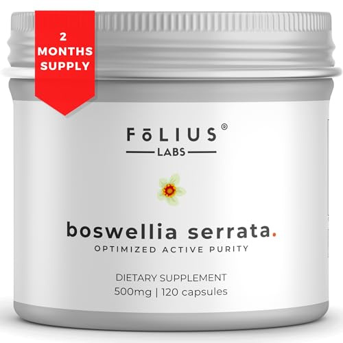 FOLIUS LABS Boswellia Serrata Extract Supplement 500mg - Healthy Joint Support, Muscle Relief Support - 65% Boswellic Acids - Extracted from Indian Olibanum/Frankincense, 120 Caps