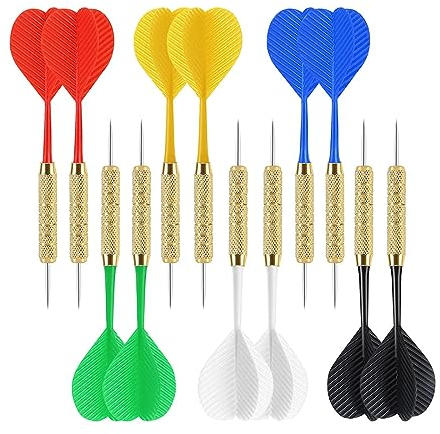 ZKSXOA Flechette Pointe Acier, Jeu de 12 pcs Fléchettes en Acier, Queue de Flèche en Plastique 6 Couleurs, 18g,Sûre et Durable