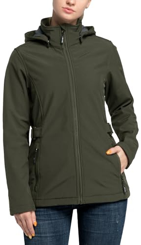 Outdoor Ventures Women's Softshell Jacket with Removable Hood, Insulated Windbreaker Waterproof Warm Fleece Lined Coat