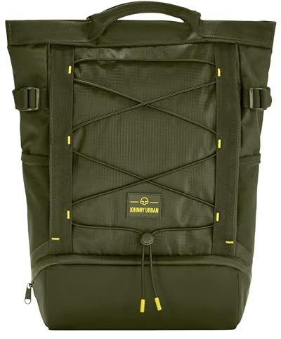 Johnny Urban Rucksack für Herren & Damen Grün - Harper - Daypack für Freizeit Sport Alltag - Tagesrucksack mit vielen Fächern - 16 Zoll Laptopfach & Trolley Strap - Wasserabweisend