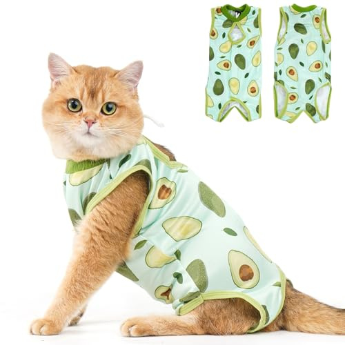 Avont Onesie för katt efter operation eller sterilisering, återhämtningsdräkt för att förhindra slickande på magsår efter operation, avokado, storlek M
