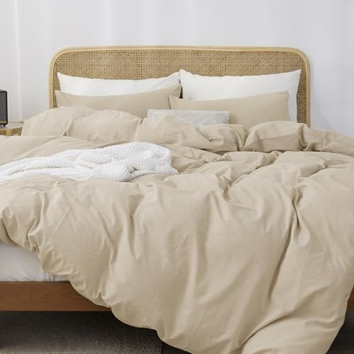 ATsense Ropa de cama 135 x 200 algodón 4 piezas, juegos de ropa de cama lavado en piedra color topo claro similar al lino, Oeko-TEX, hipoalergénico y transpirable, 2 fundas nórdicas y 2 fundas de
