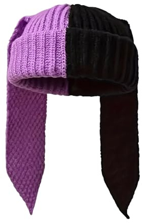 WUODHTW Knit Beanie Hats Cute Bunny Long Ears Funny Hat Fluffy Winter Warm Crochet Ski Skull Cap Halloween Hip-hop Hat Black Purple