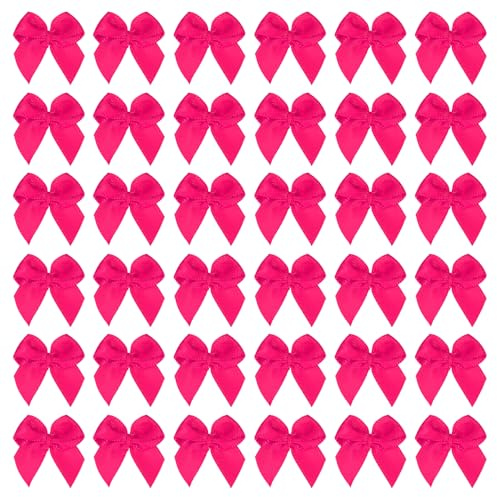 PATIKIL 1 Fiocchi Decorativi Mini 50Pz Fiocchetti per Bomboniere Mini Nastro di Raso per Applique Fai da Te Cucito Decorazione per Matrimonio Festa Rosa Rossa